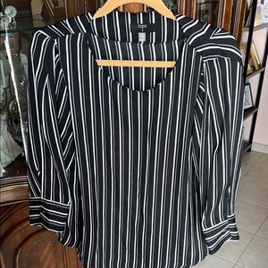 Tahari Black and White Striped Blouse